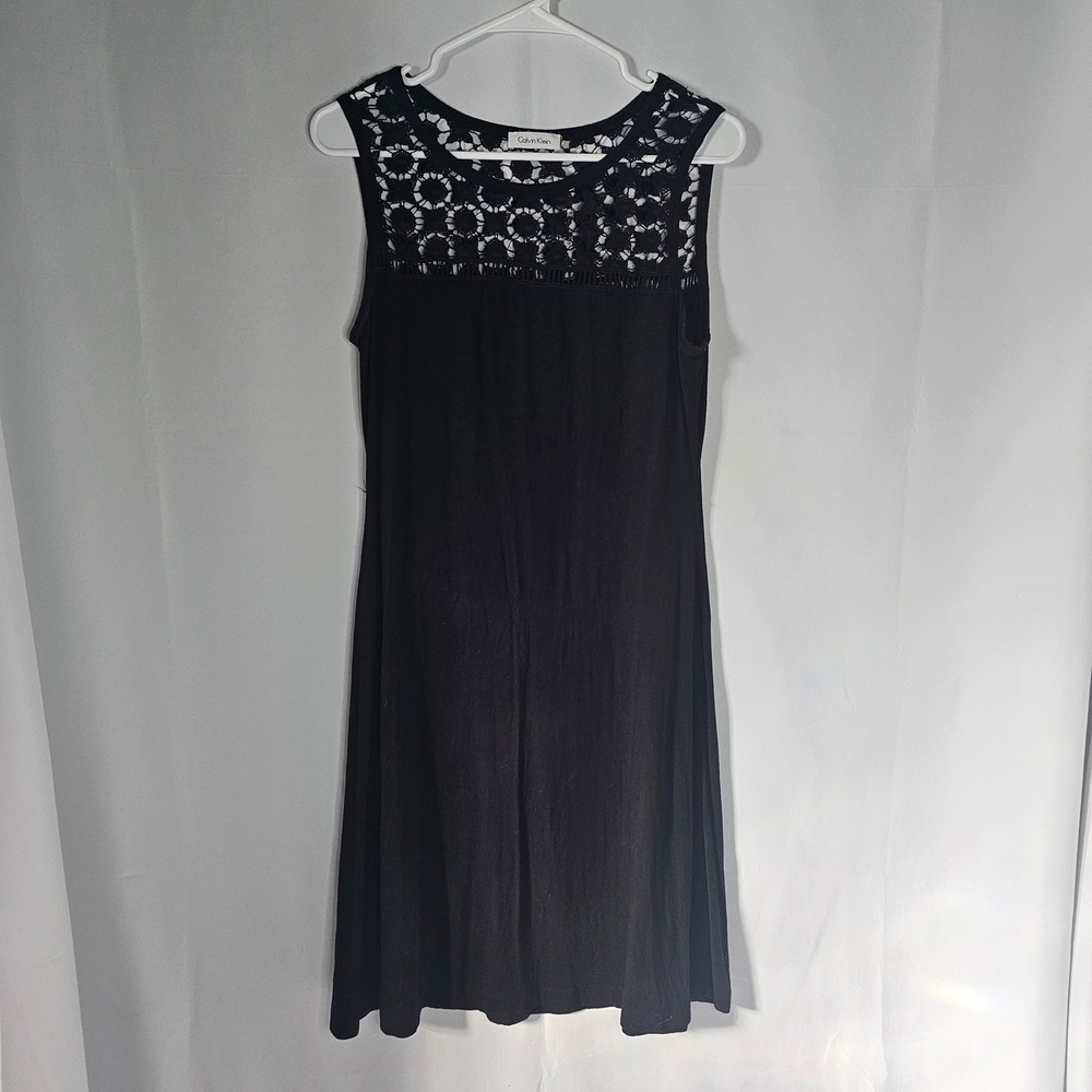 Calvin‎ Klein Black Sleeveless Dress Crochet Neckline Womens Size 8